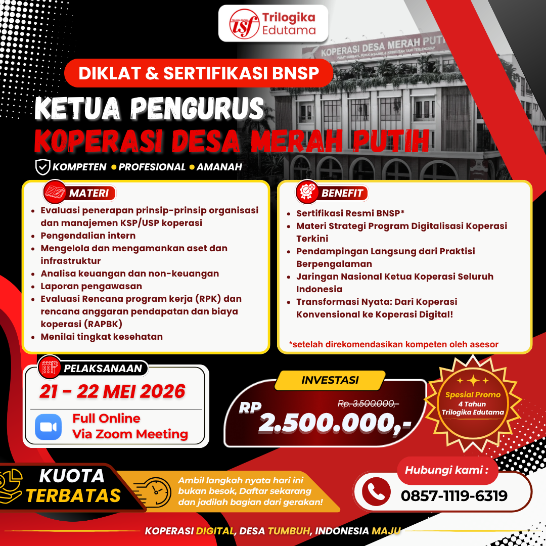 DIKLAT & SERTIFIKASI BNSP KETUA PENGURUS KOPERASI DESA MERAH PUTIH MEI 2026